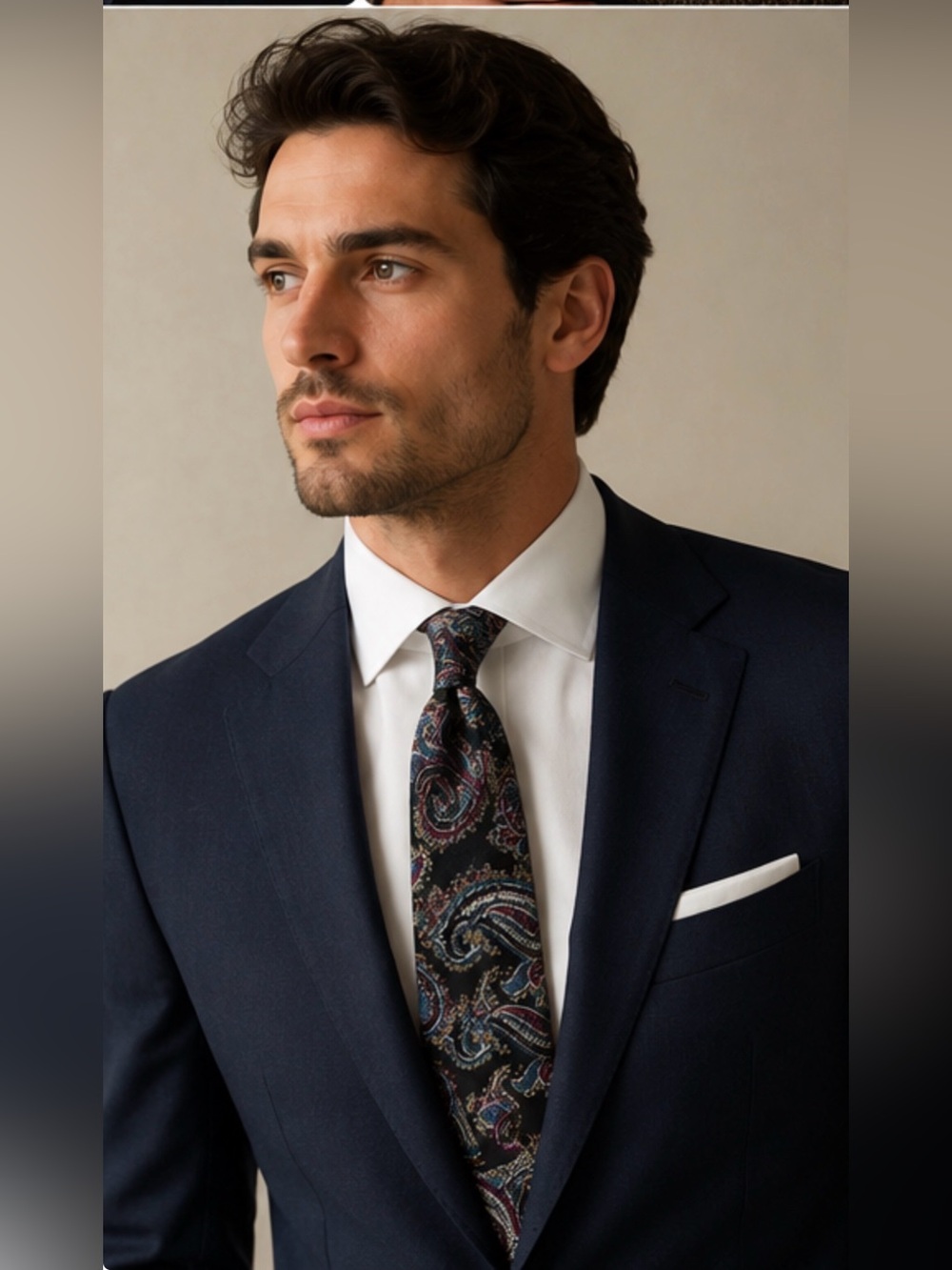 Milano Black Paisley Silk Tie with Navy and Burgundy Accents